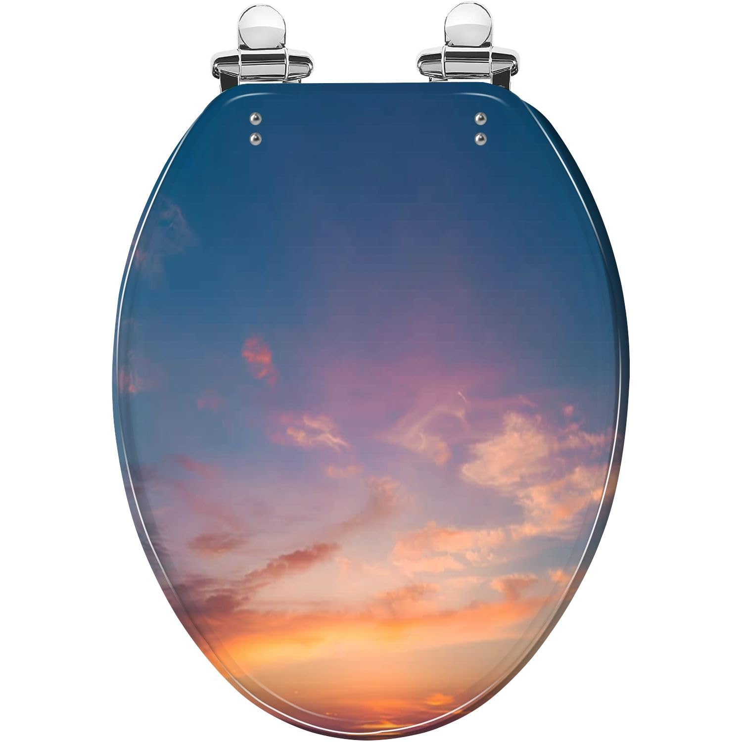 Elongated Toilet Seat Abstract nature Dramatic blue sky orange colorful sunset clouds time Resin Toilet Seat Quietly Close Quick Release Hinges with Cover Bumpers Decorative Easy to Install Clean