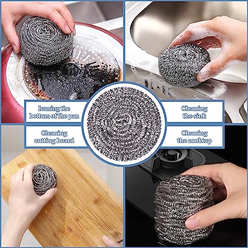 Image of Stainless Steel Scrubber Scrubbing Scouring Pad Sponges Clean Pot Pan and Steel Wool for Kitchen Bathroom (Pack of 3)