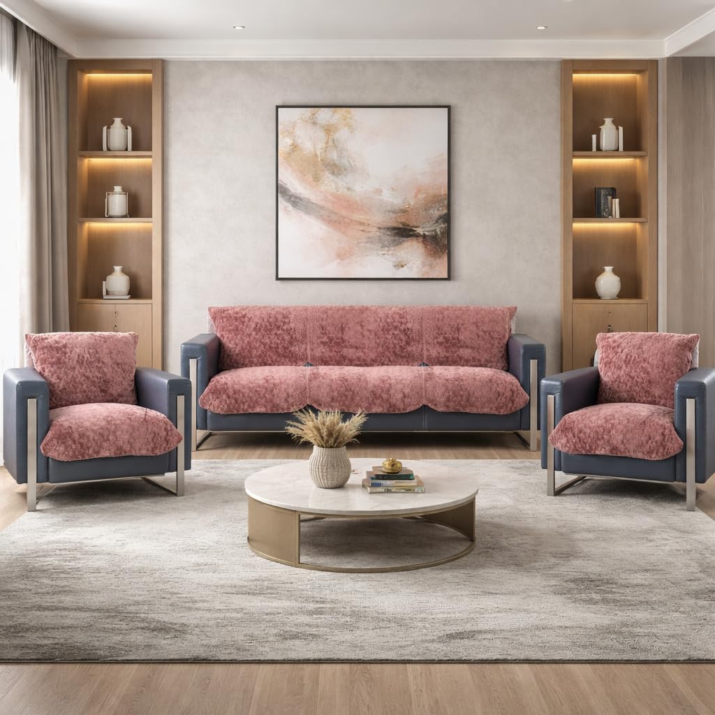 Onion Pink Premium Faux Rabbit Fur Sofa Cover Mat – Ultra-Soft, Quilted Couch Protector | Anti-Slip 5-Seater for Sofas, Sectionals & L-Shape Sets | Mix & Match Your Own Sofa Set-image-16