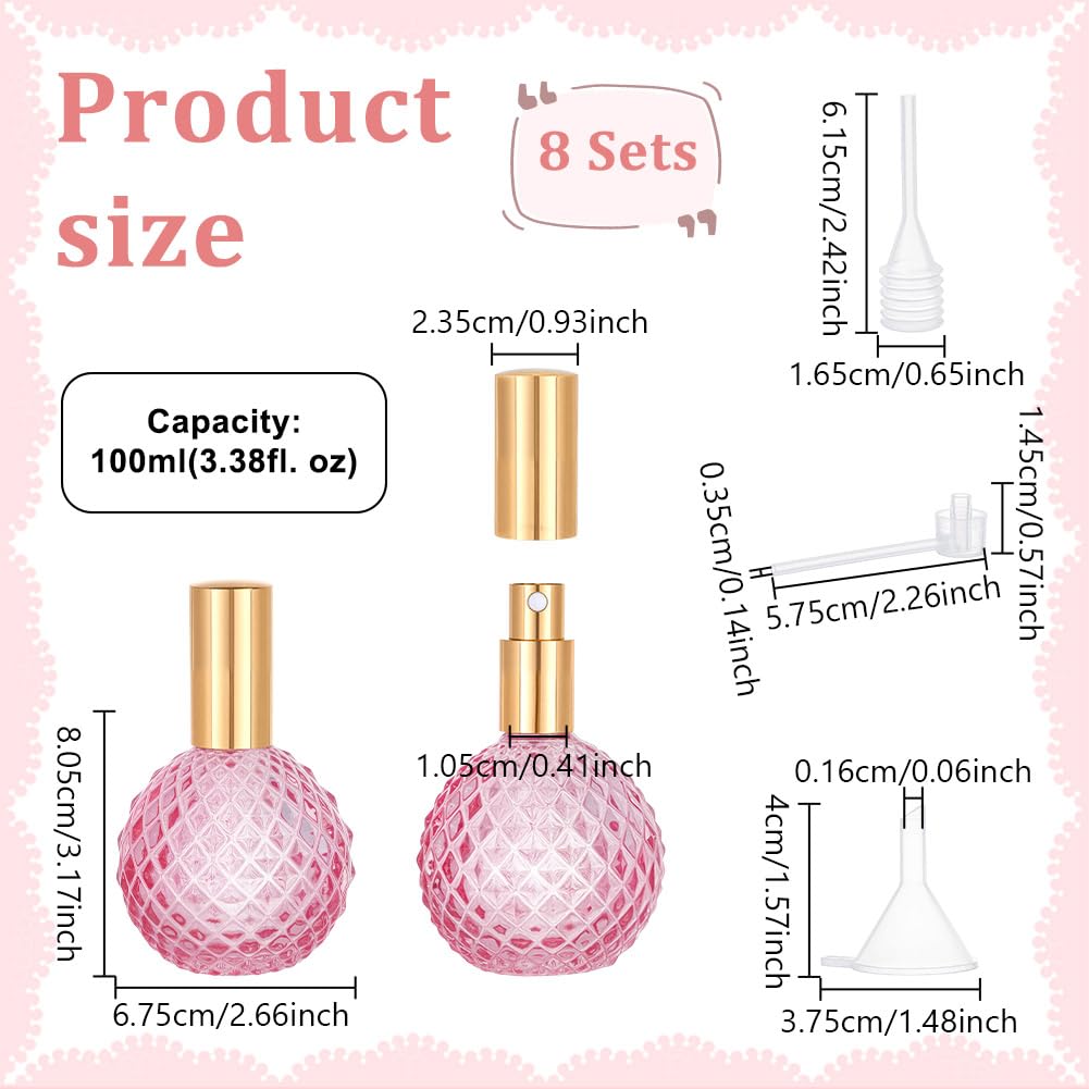 NBEADS 8 set di 100 ML di Bottiglie di Profumo In Vetro Vuote, Kit di Flaconi Spray per Profumo Ricaricabili Retrò con Imbuto, Rosso Viola Pallido per Decanter di Liquidi Profumati