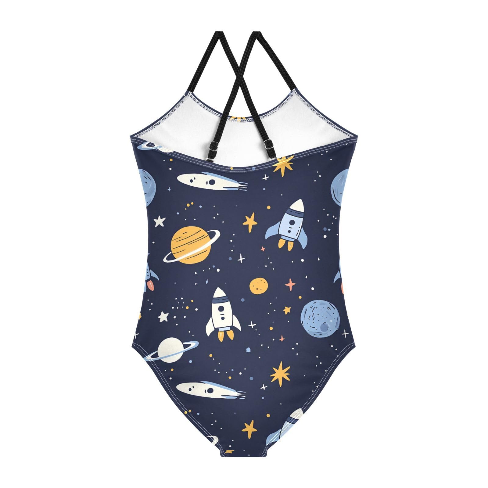 Rocket Planet Girls Swimsuits Quick Dry Crossback One Piece Beach Swimwear Bathing Suit, 9-10T Multicoloured
