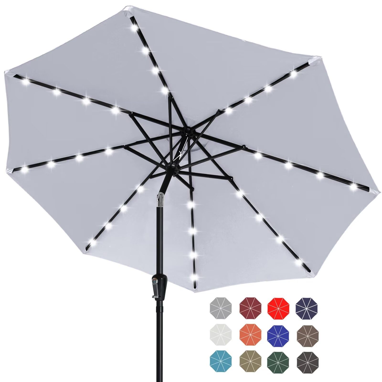 ABCCANOPY Solar Led Patio Umbrella with 32 Lights 9FT(Light Gray)