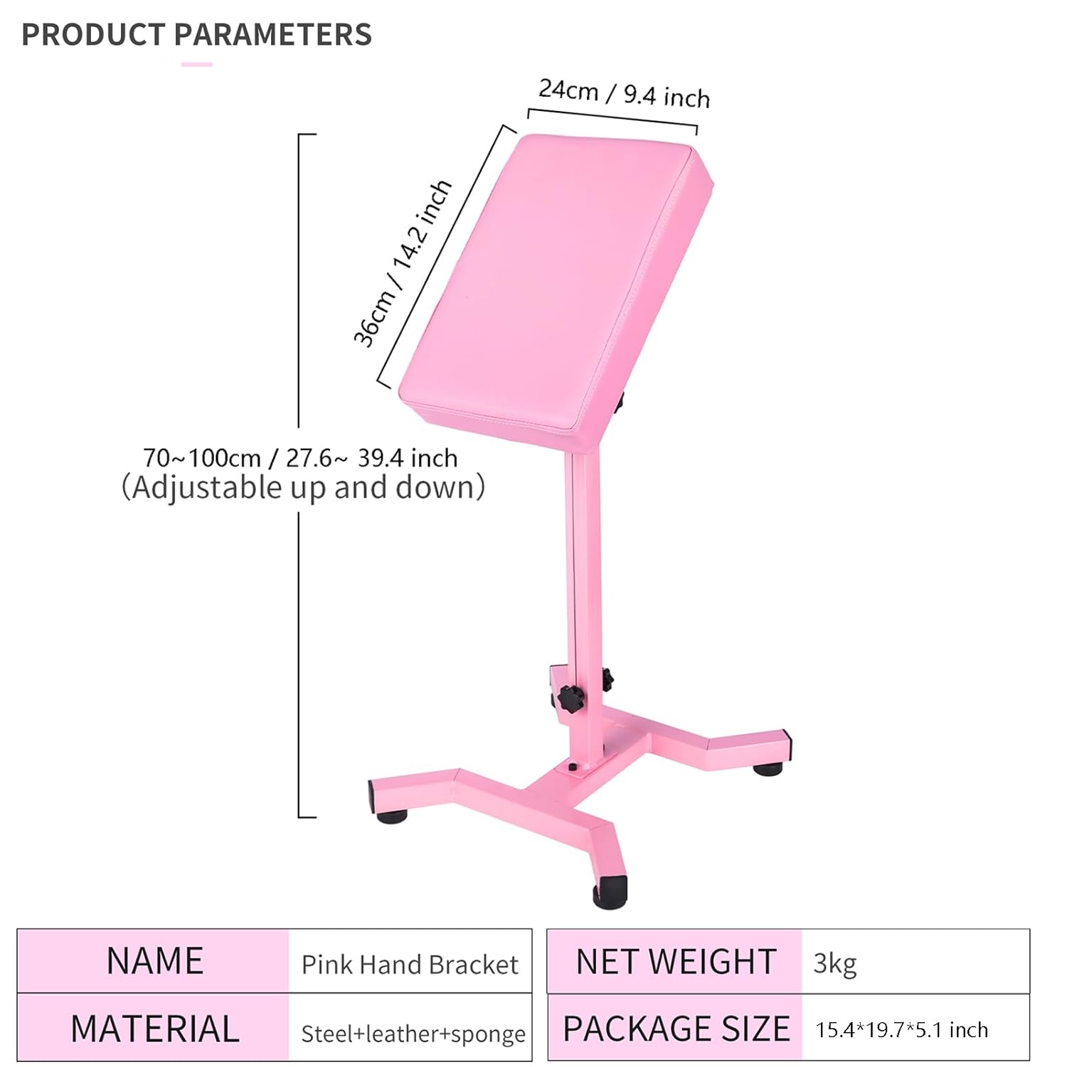 Pink Tattoo Arm Rest, HUOXOU Tattoo Armrest Stand, Four-corner base Stability Strongly, Adjustable Height, Thicken Soft Sponge Pad, Quick Installation Armrest Tattoo