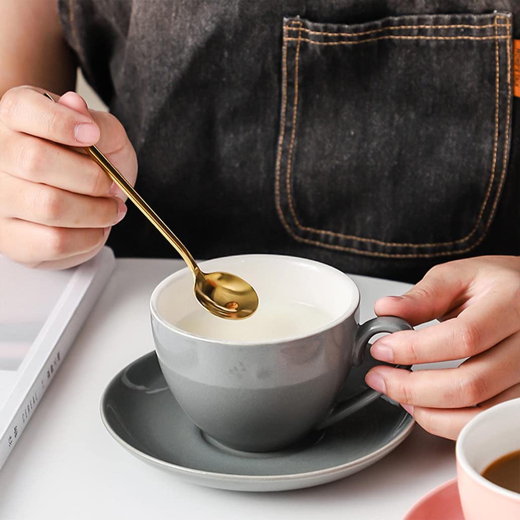 Ceramiczny kubek do cappuccino, ceramiczne filiżanki do kawy ze spodkami, nadają się do kuchenki mikrofalowej, zmywarki, idealny do herbaty, espresso, latte, porcelanowych kubków do kuchni lub kawiarni, szary, 550 ml