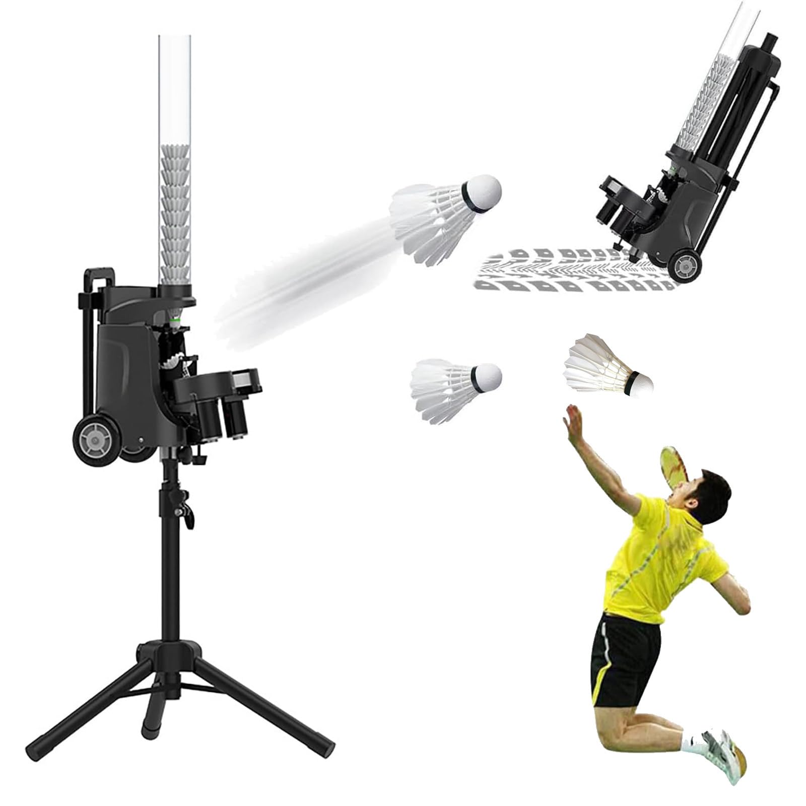 Eastnmythet Badminton Serve Pitching Training Machine, Portable Automatic Badminton Ball Thrower Dispenser Feeder, Adjustable Height, 52 Ball Capacity
