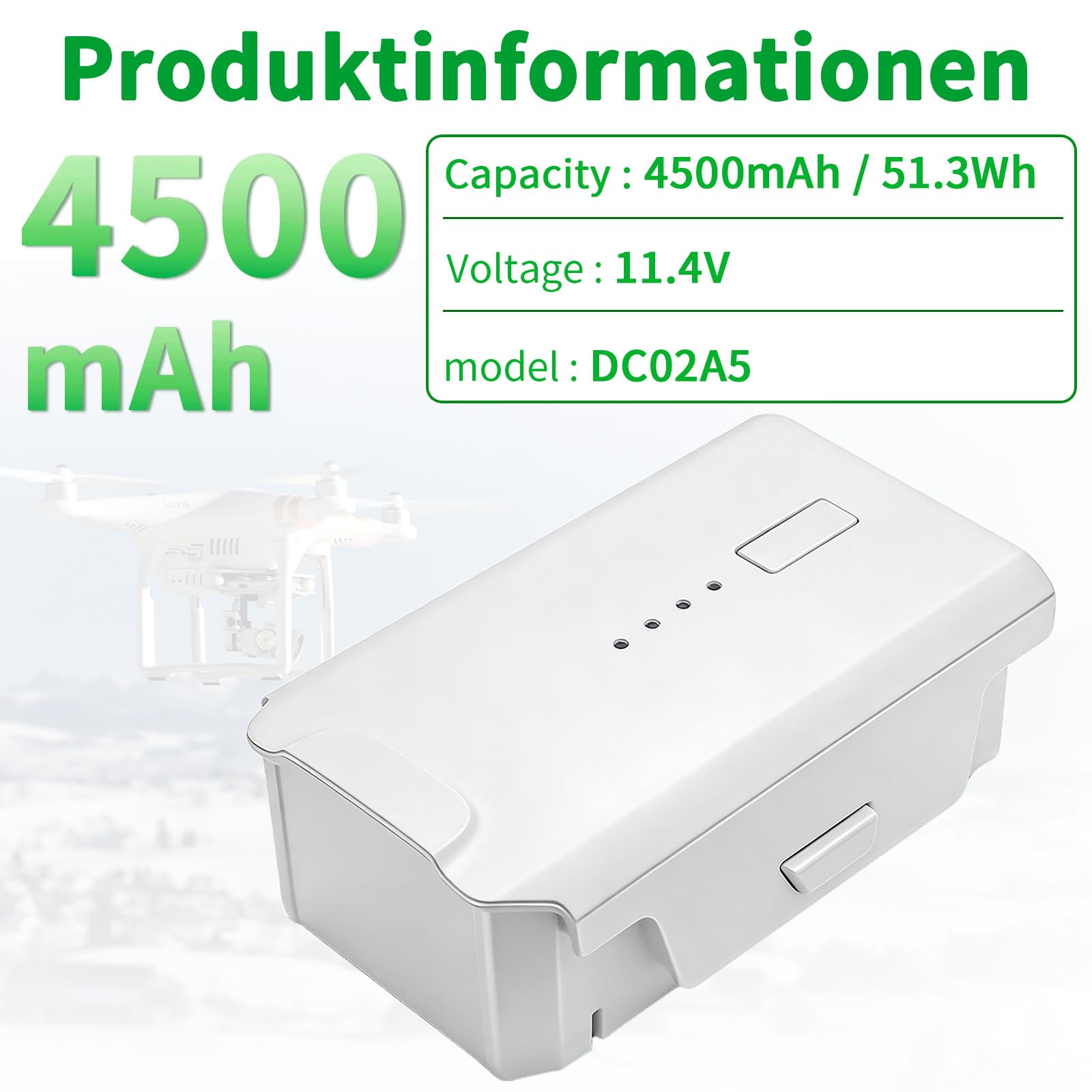 4500mAh Ersatzflugakku kompatibel mit FIMI X8 SE 2020/X8 SE 2022 V2 RC Drohne, für DC02A5 Kamera-Quadrocopter, 14,4V