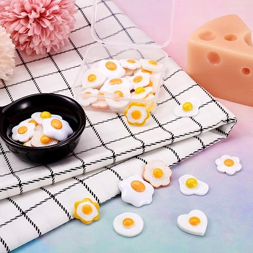 Miniatura 5 de Mega Pet Cabujones de resina con temática de huevos, serie de desayuno, huevos fritos de imitación, dijes de espalda plana, formas mixtas, huevos