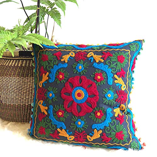 Housse de coussin indienne broderie faite à la main Suzani de canapé - 3