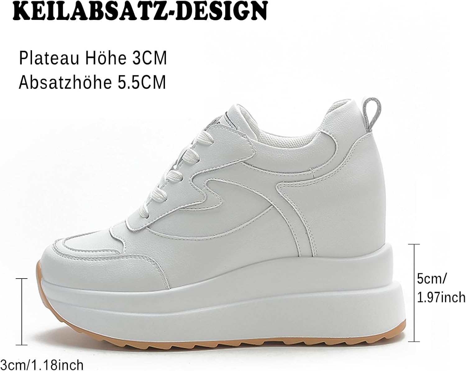 AONEGOLD Platform Sneakers with High Hidden Heel, Wedge Sneakers, Leather Upper, Fashion Lace-ups, Increasing 3.94 inches - Image 4