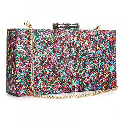 Image of Gets Acrylic Purses and Handbags for Women Multicolor Perspex Geometric Patterns Box Clutch Banquet Evening Crossbody Handbag
