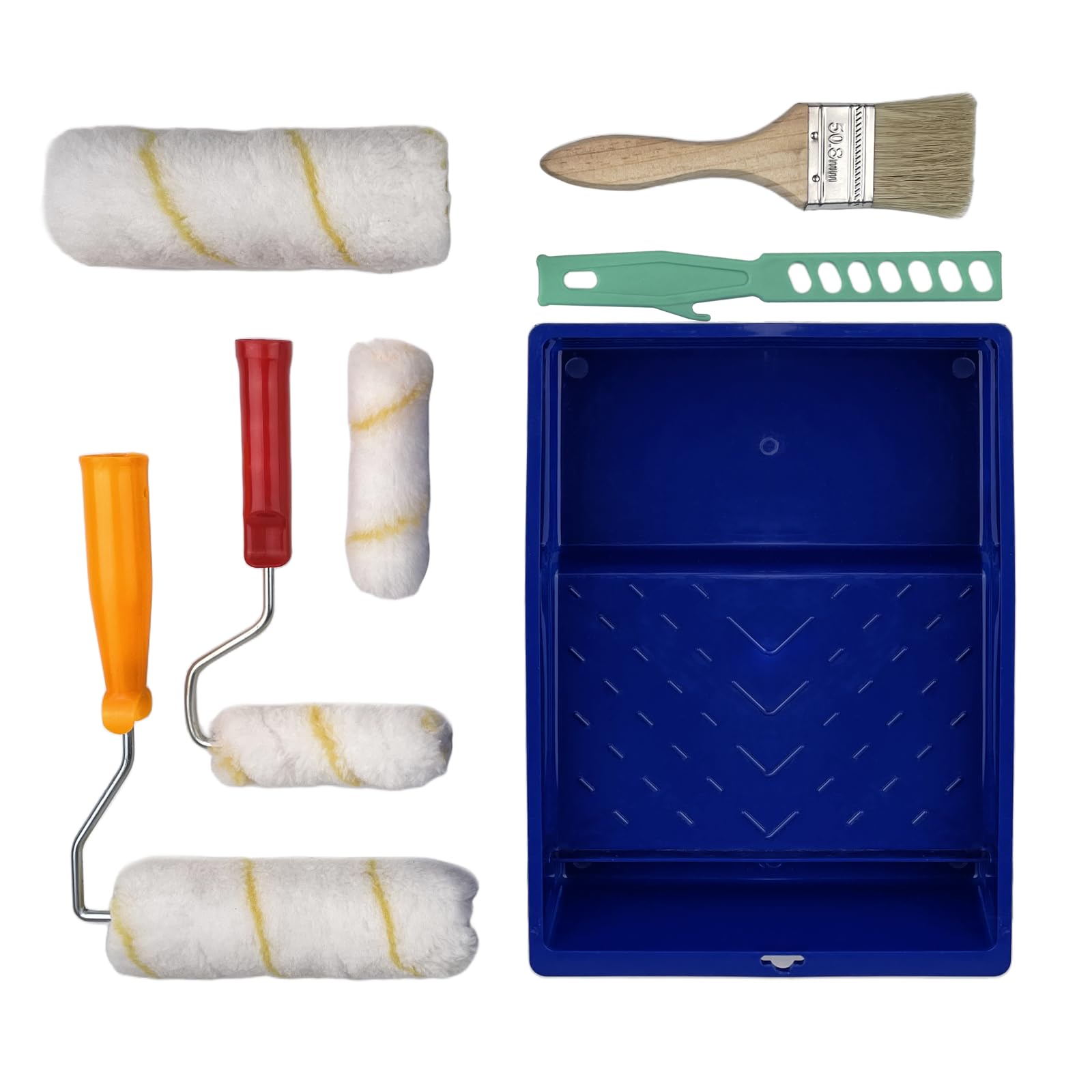 Rullo per Pittura Set di 9, 7 Pollici Vassoio per Pittura, 2 Rulli per Pittura da(16.5cm) e 2 Rulli per Pittura da(10.5 cm), 2 Manico, Bastoncino Mescolare Vernice per Parete, Familiare