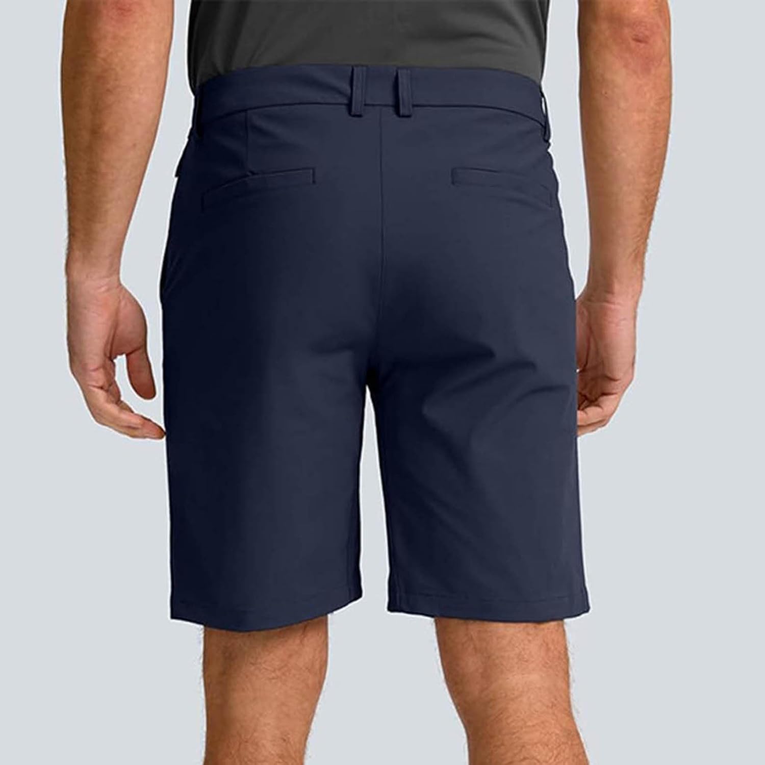 Mens Casual Golf Shorts Button Elastic Waist Solid Color Loose Straight Leg Work Business Dress Shorts
