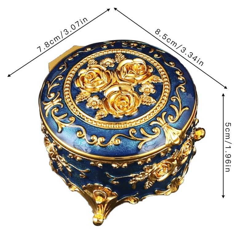 Boîte à bijoux en métal émail vert, coffret de rangement vintage