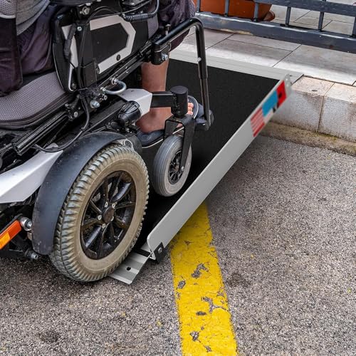 Rampa plegable de aluminio para silla de ruedas | Capacidad de 280 kg | Portátil para escalones, escaleras, puertas | Antideslizante con pegatinas de alta visibilidad