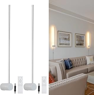 KELUOLY Modern LED Plug in Wall Sconces Set of Two,Chrome Dimmable 23.6" Wall Lighting,Bathroom Vanity Light Fixtures,Metal Wall Lamps with Memory Function for bathrooms,bedrooms,Living Rooms,Hallway