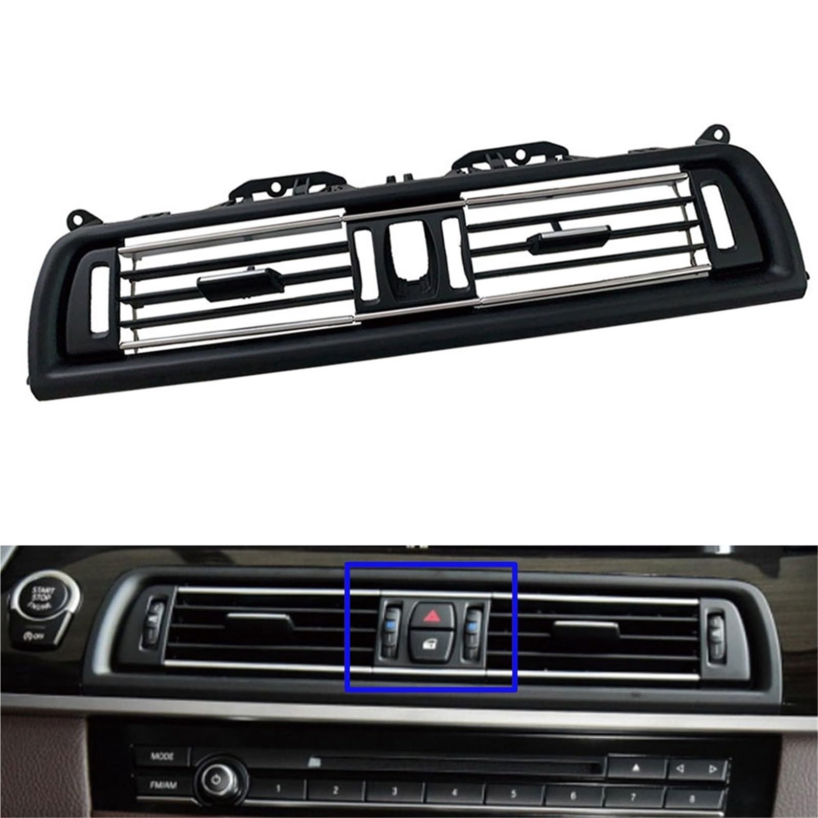 Kratka nawiewu klimatyzacji Przednia kratka nawiew Pasuje do BMW serii 5 F10 F11, konsola środkowa, chromowany panel wylotu powietrza, osłona kratki 64229166891