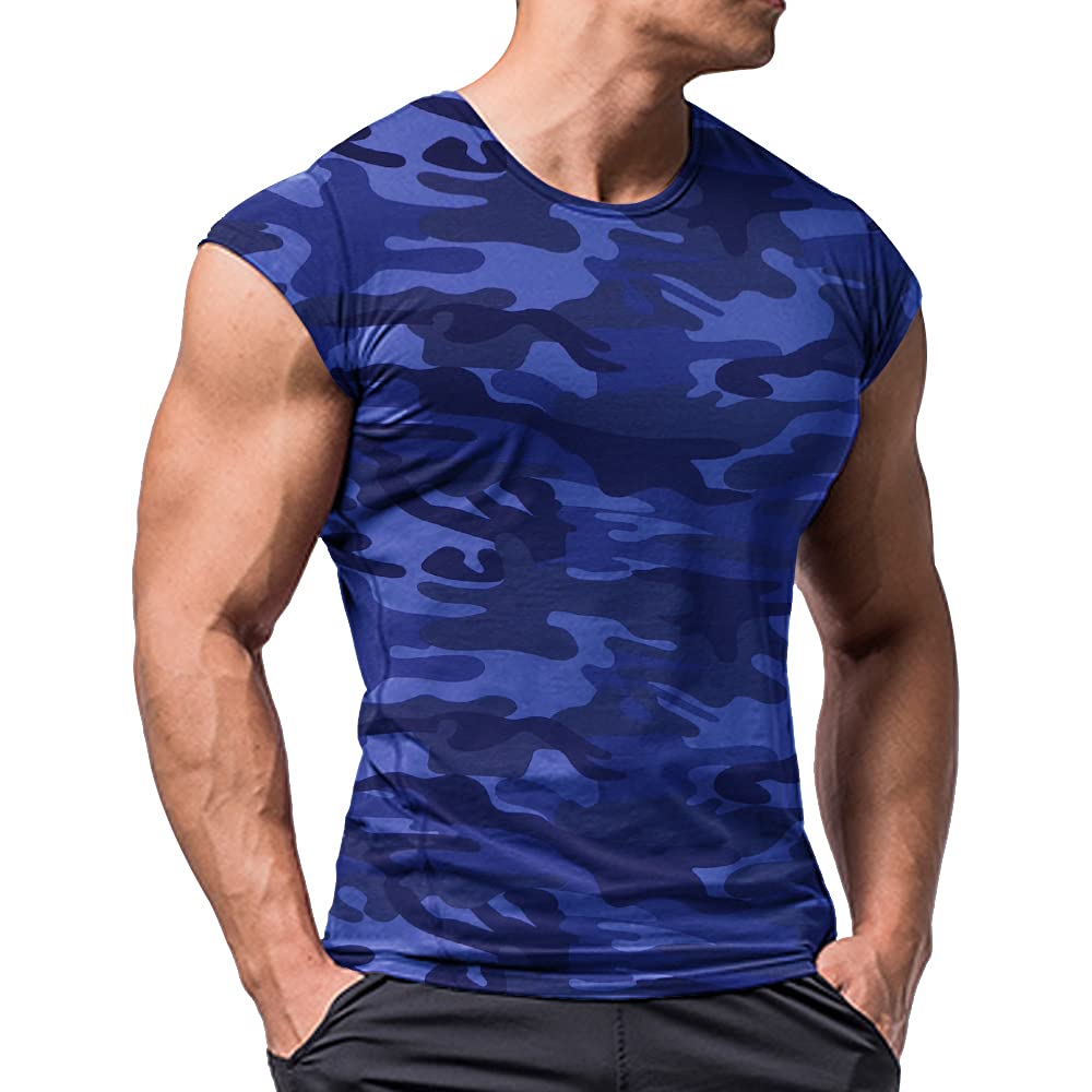 Uomo Atletico Magliette Tees Corto Manica Muscolo Taglio per Bodybuilding Allenarsi Formazione Fitness Top Equipaggio Collo Cotone