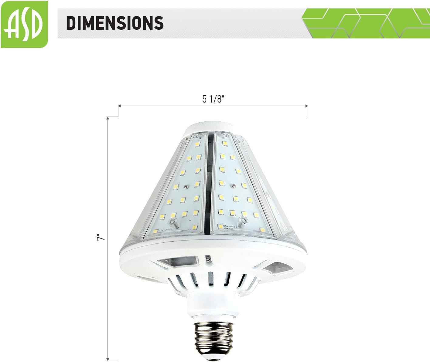 ASD 30W LED Corn Light Bulb E26 Removable Base, 50 Watt Equivalent 3688Lm 5000K Daylight IP64 120-277V UL-Listed, LED Post Top Retrofit Light Bulb for High Bay,Porch,Warehouse,Canopy