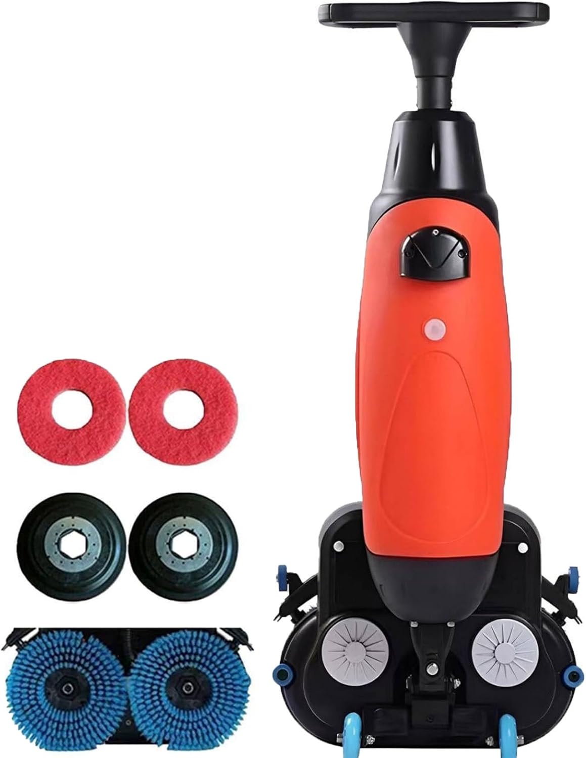 Electric Floor Cleaner, Walk-Behind Commercial Floor Scrubber Buffer Polisher Machine, 360°Rotation, 2 X 200w Brush Power And Dual 4l + 7l Tanks, 13000 Sqft For Wooden Floors, Tiles, Marble Red