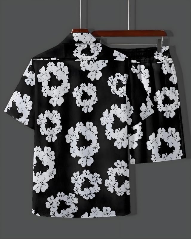 Image of Men's Printed Co-Ord Set | Plus Size Casual Shirt & Shorts Set | Nightwear Pajama Suit, Loungewear, Beachwear & Vacation Outfit Design No Shirt-Short Set10-Parent
