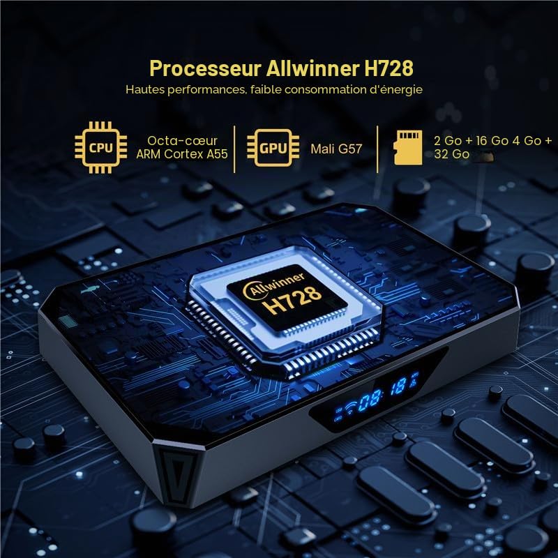 Boîtier TV Android 14.0, Boîtier TV Intelligent X96Q Pro+ H728 Quad-Core 64 Bits Arm Cortex-A53 Prend en Charge 8K/4K 2,4/5,0 Ghz WiFi BT4.0 100/1000 M HDMI 2.0 H.265 Décodeur,4gb+64gb