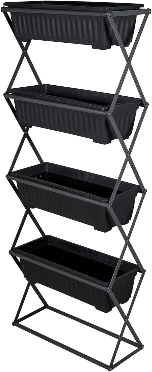 Vertical Planter –Raised Garden Beds With 4 Removable Raised Planter Trays, Foldable Structure, Outdoor Indoor Planter Stand For Flowers, Vegetables and Herbs (Black)