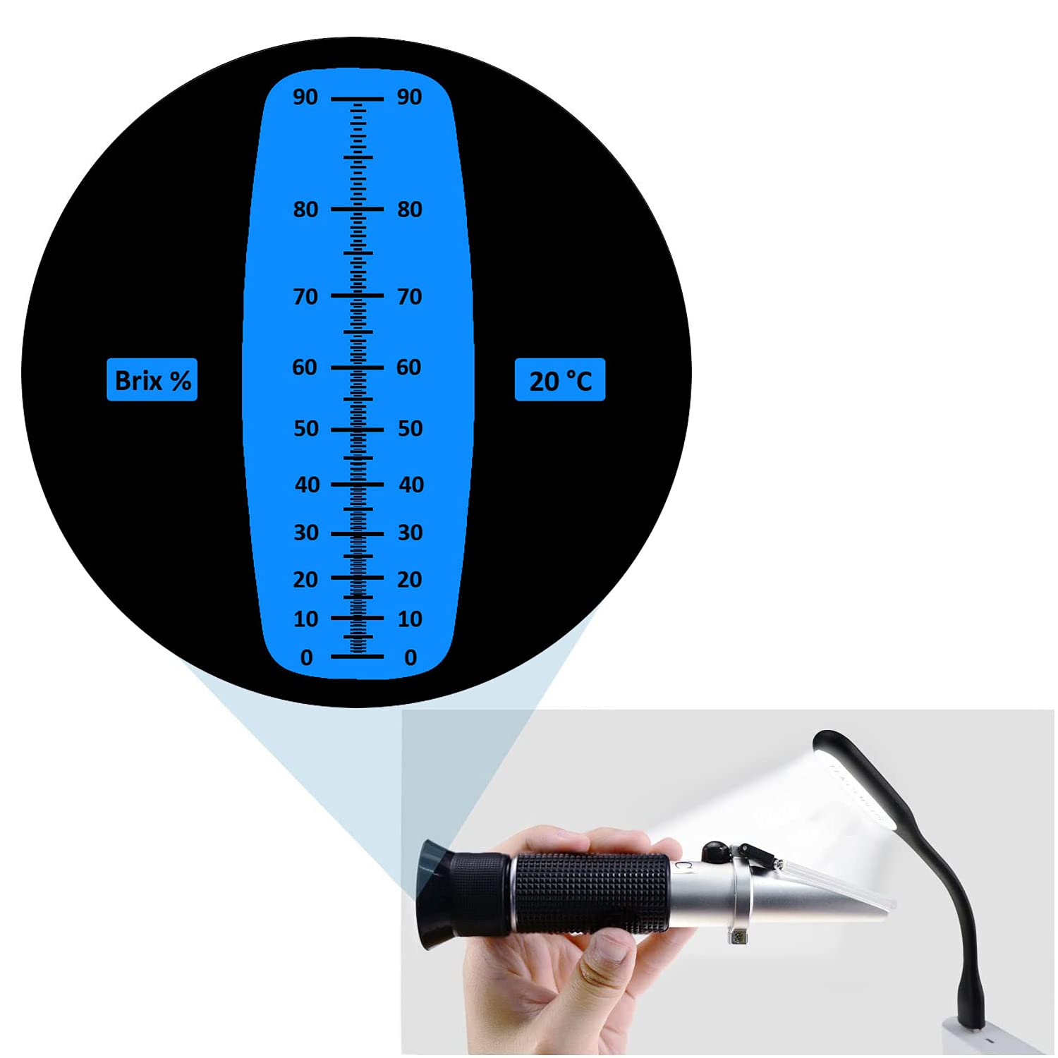 (0-90% Refractometer) - Handheld Brix Metre Refractometer,VRESOURCING Portable 0-90% Brix Refractometer High Accurate with ATC,Sugar Content Measurement for Sugar Food Fruit Beverages Honey - Image 7 thumbnail
