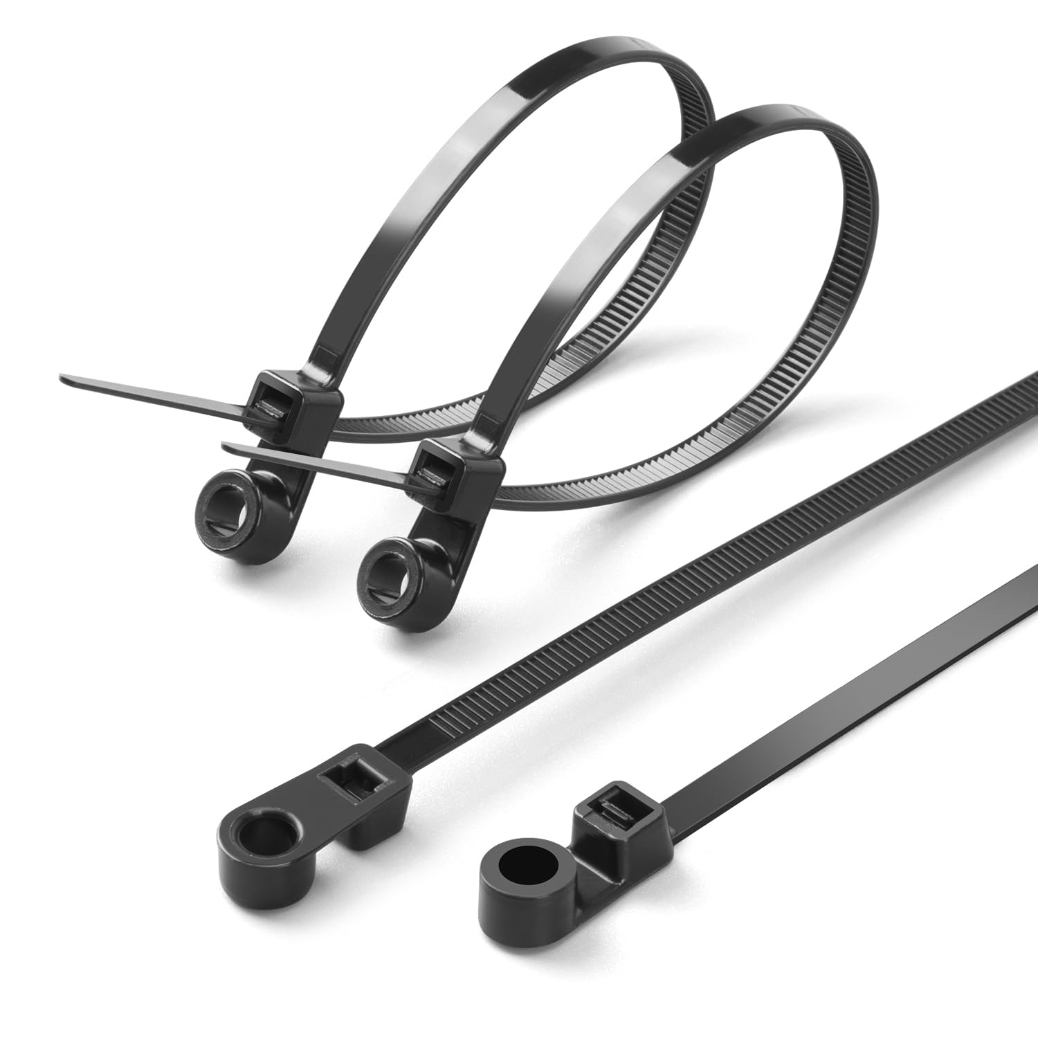 XINGO 250 PCS Black Zip Ties with Screw Hole 7.5 Inch, 75 lbs Mountable head Cable Tie, Multipurpose Heavy Duty Nylon Zip Tie for Indoor & Outdoor Use