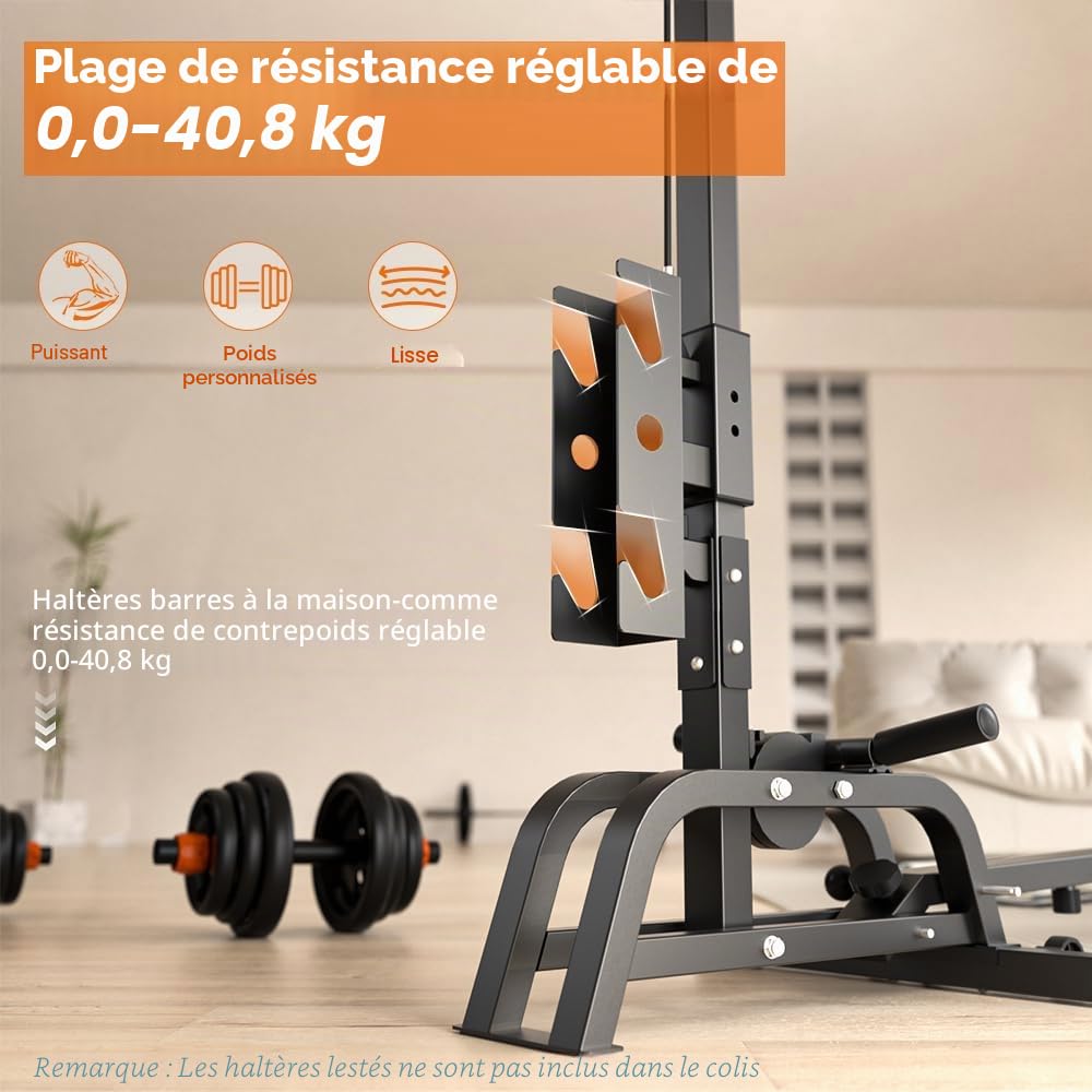 ONETWOFIT Foldable Rowing Machine & LAT Pull Down Machine 2 in 1 Multi-Function Compact Rowing Machine for Home, Low Row Cable Fitness with Flat Weight Bench