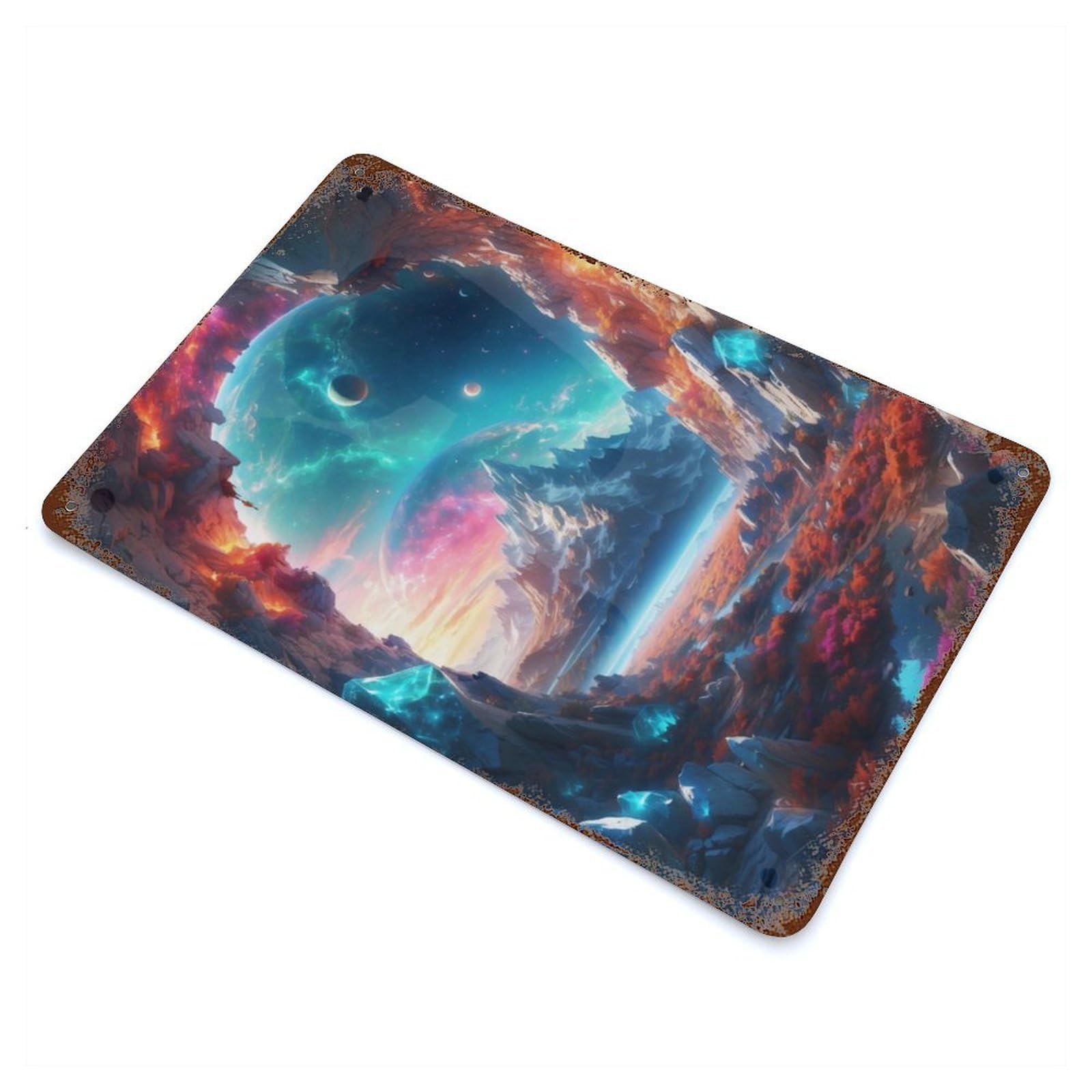 Retro Metal Sign with Cave with A Cosmic View Design 11.8"x7.9", for Bistro, Counter And Cafe Decor, Shabby Chic Decor