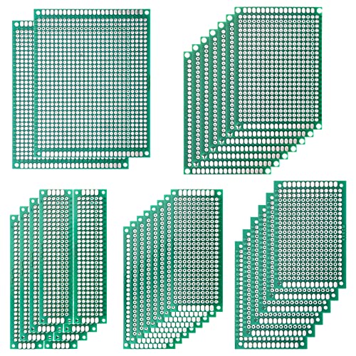 32 Piezas Doble Cara Impreso Circuito Placas, 5 Tamaño Prototipos Panel de Circuitos Kit, Universales PCB Board para Soldadura Bricolaje y Proyecto Electrónico