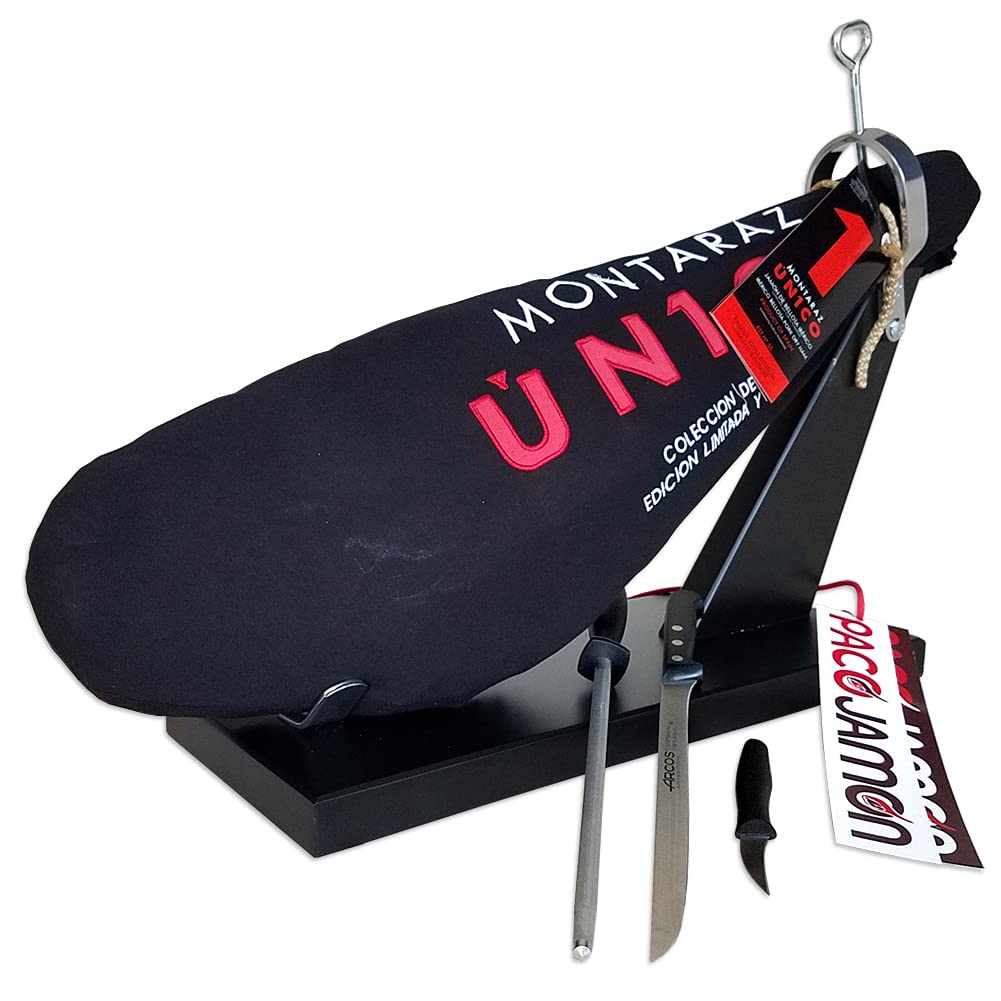 Jam n Ib rico de Bellota Montaraz Colecci n de Familia, 100% Raza Ib rica, + Jamonero Profesional + Cuchillo Jamonero Profesional ARCOS + Cuchillo Mondador ARCOS + Chaira + DVD Gu a, Importado de Espa a