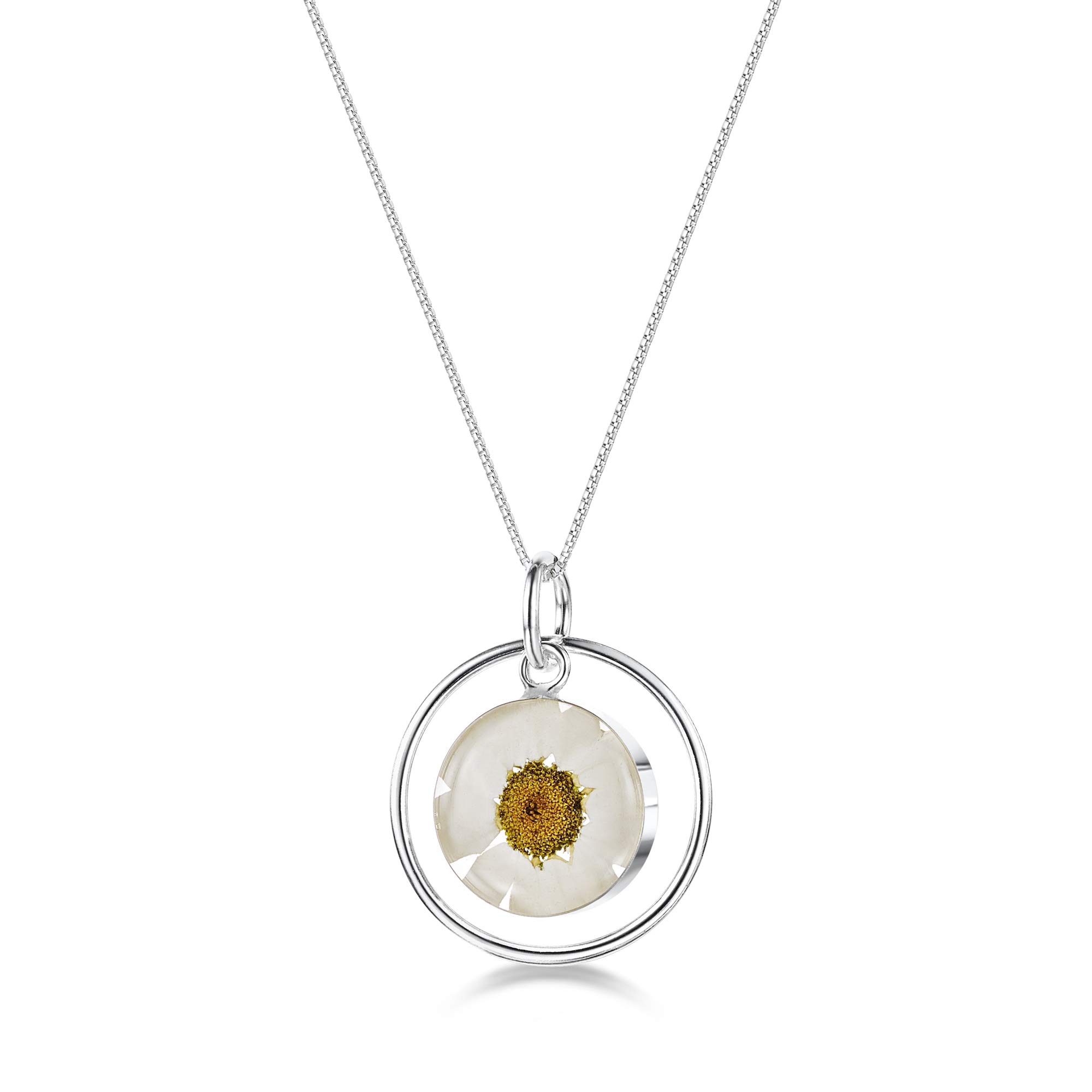Shrieking Violet Collana in argento Sterling 925 con ciondolo rotondo a forma di fiore vero, Resina