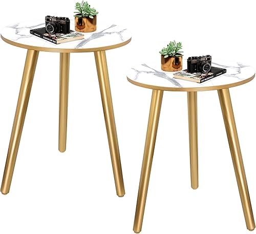 Miniatura 1 de HLR Juego de 2 mesas auxiliares redondas, mesa auxiliar pequeña de madera para sala de estar, dormitorio y espacios pequeños, mesita de noche