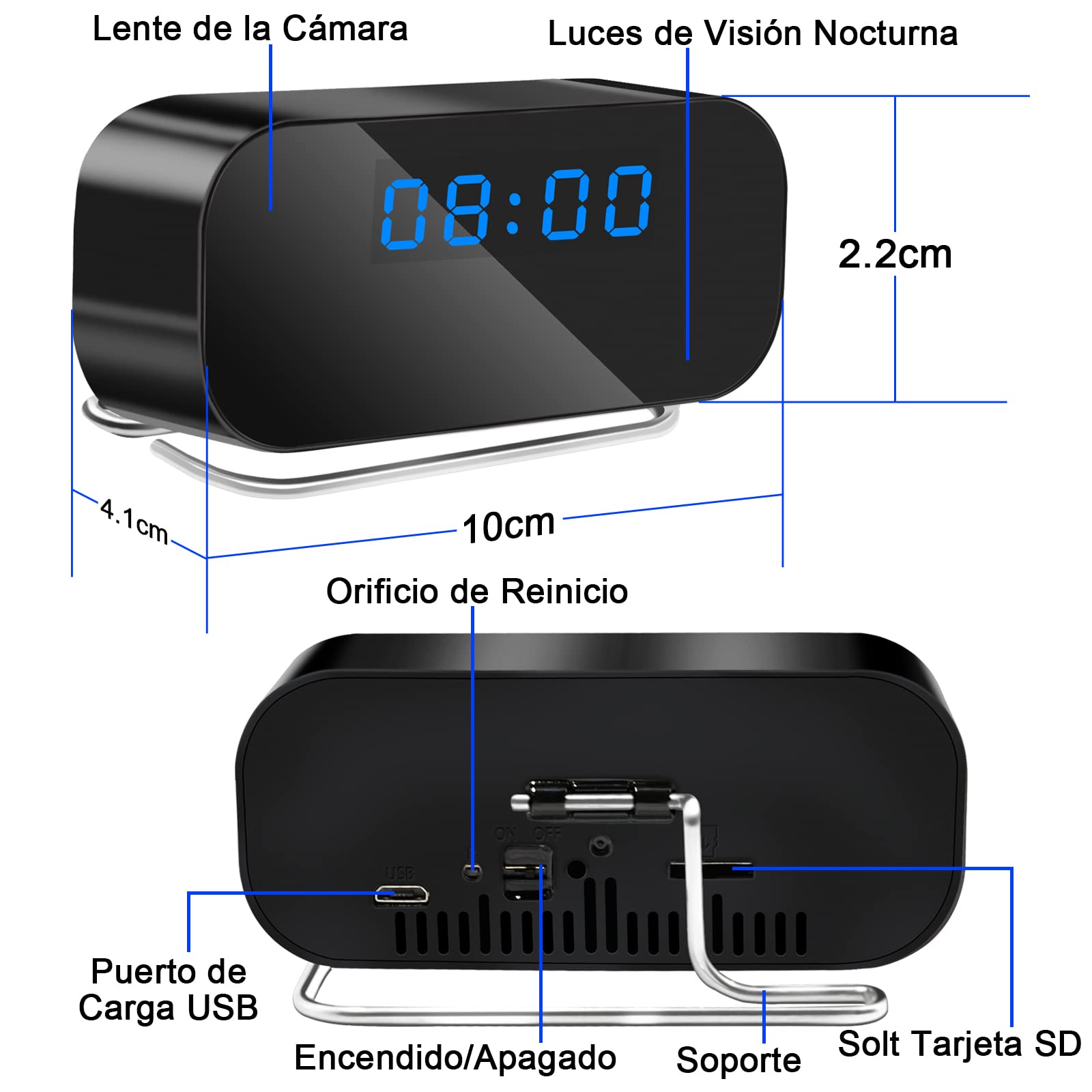 Cámara Oculta WiFi de 2,4/5 GHz, Mini Cámara Espía Oculta HD 1080P | Cámara Oculta en Reloj, Cámara Espía Oculta WiFi de 120°, Visión Nocturna, Detección de Movimiento, Visualización Remota