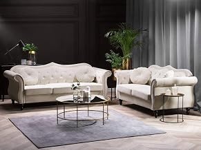 Uddari Classic 3+1= 4 Seater Sofa Set with Footrest Luxury Chesterfield Modern Fahionalable Sleeper Sofa for Living Room, Dining Room, (Beige Queen)
