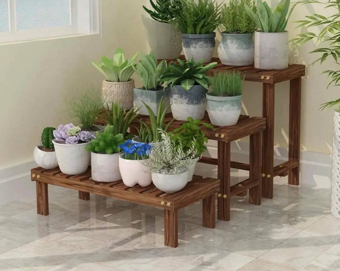 EMIWUD FURNITURE Wooden Multi Tier Flower Pot Stand | Elegant and Functional Floor-Mounted Plant Stand | Indoor & outdoor plant holder rack For Home & Garden (B0DH3B5L6P) Amazon Price History, Amazon Price Tracker