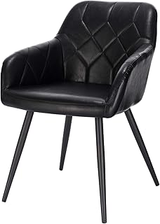 EUGAD Poltroncina per Soggiorno Sedia da Sala Pranzo con Braccioli Poltrona Imbottita in Simipelle Nero per Cameretta Cucina Gambe in Metallo 0635BY-1
