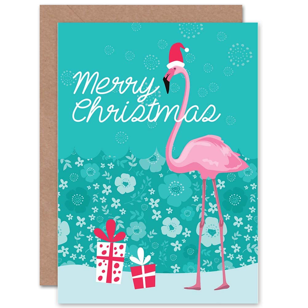 Flamingo Santa Hat Blank Greeting Card With Envelope