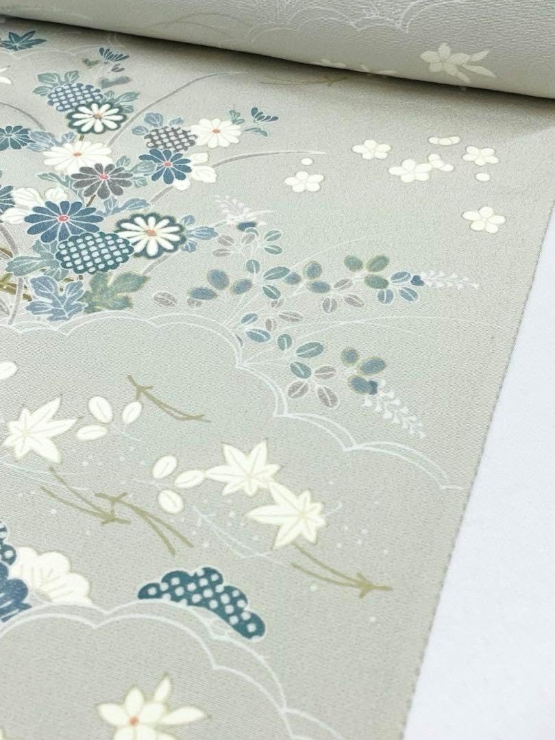 小紋 金彩 型染 全体柄 鳥 正絹 反物