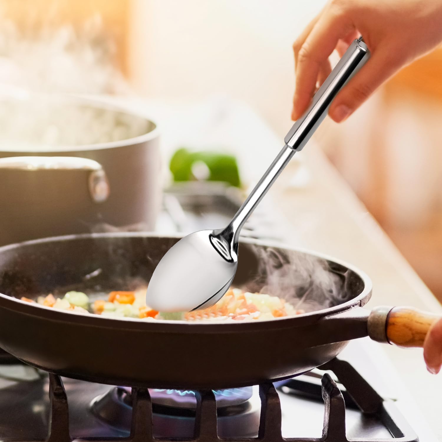 Aazon.co: 2 Pack Large Cooking Spoon Set, Stainless Steel Serving Spoon And Slotted Spoon For