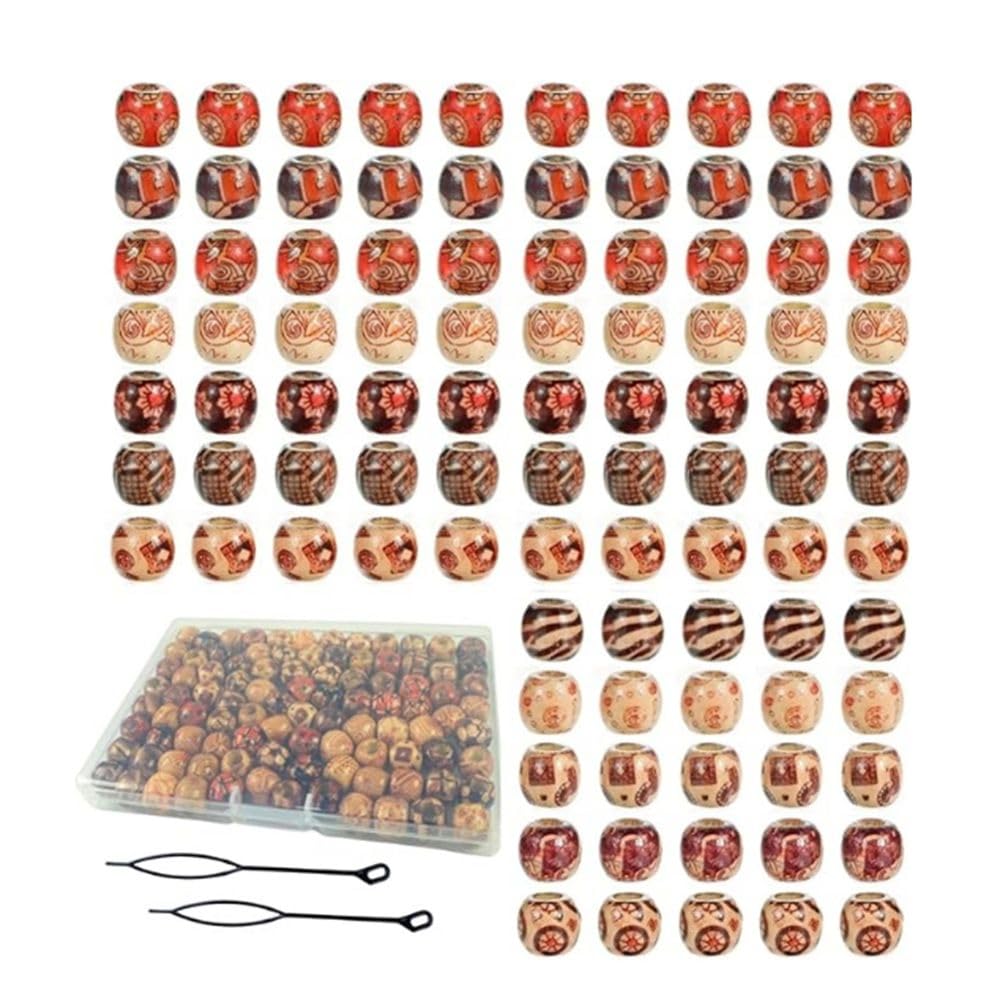 Hndhbfgrt Wooden Beads 95 Pcs 12mm Painted Natural for Braids and Dreadlocks Hair Accessories for Loc Wood