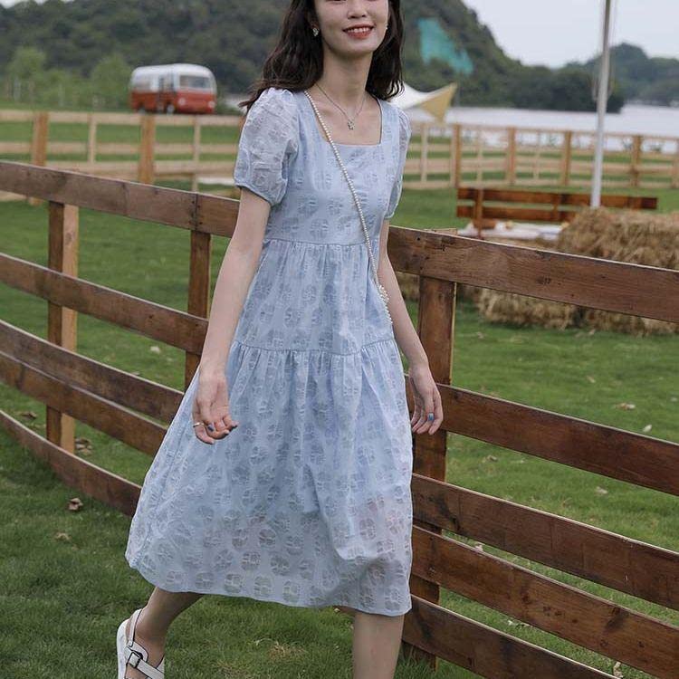 水色 花柄 半袖ワンピース Amazon.co.jp: 花柄 半袖 ワンピース 水色 ロング丈 ひざ丈 韓国