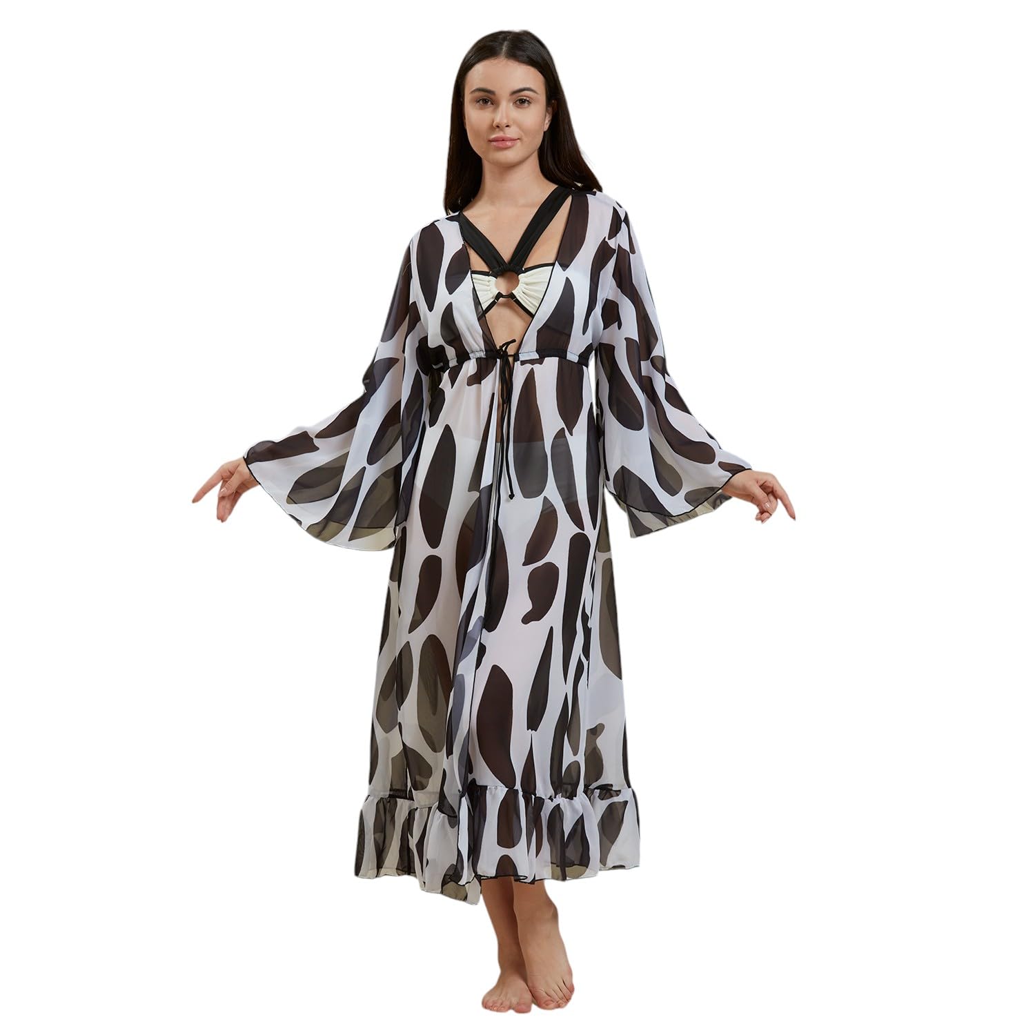 noroke Women's Premium Ebony Ease Bikini with Coverup Black White | Stylish Bikini for Women |3 pc Swimwear-picture-36