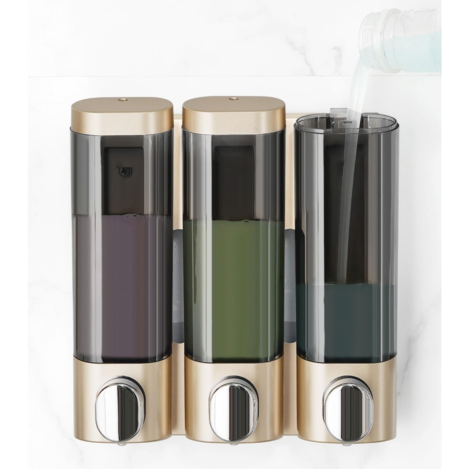 Dispenser di sapone da banco, dispenser di sapone da parete, bottiglia da cucina, grande capacità, compatibile con bagni, hotel, case (oro, doppio)