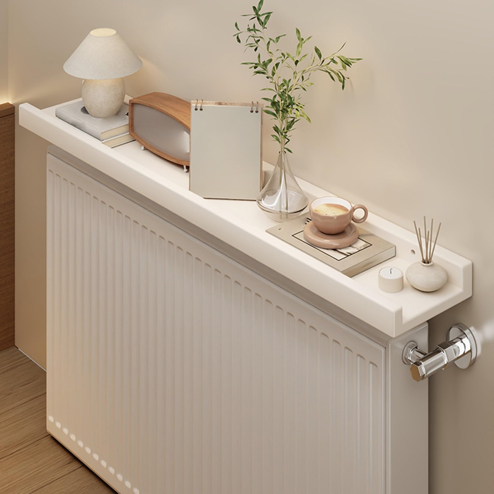 Estante decorativo de pared sobre radiador para salón balda blanca pino