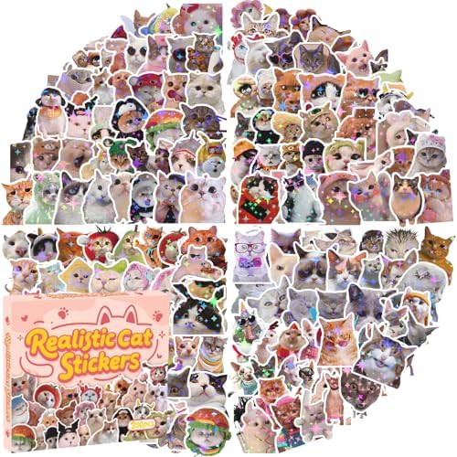 Amazon.com: 200 PCS Holographic Cat Stickers Pack, Kawaii Cat Meme ...