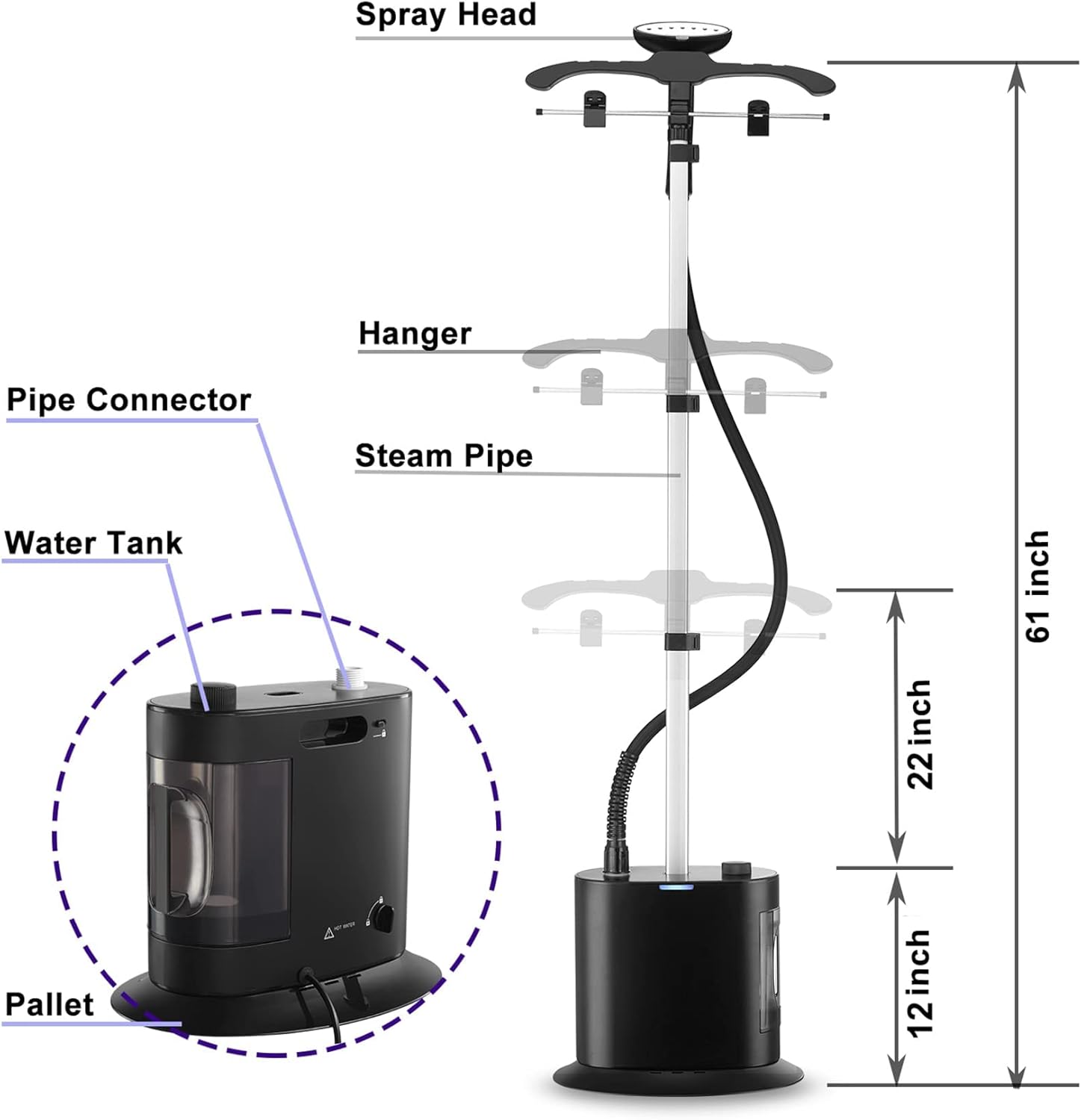 Garment Clothes Steamer Removes Odours 1700W Powerful Garment Steamer Quick Wrinkle Removal with 1.8 Liters Water Tank Provides 40 Min of Continuous Steam
