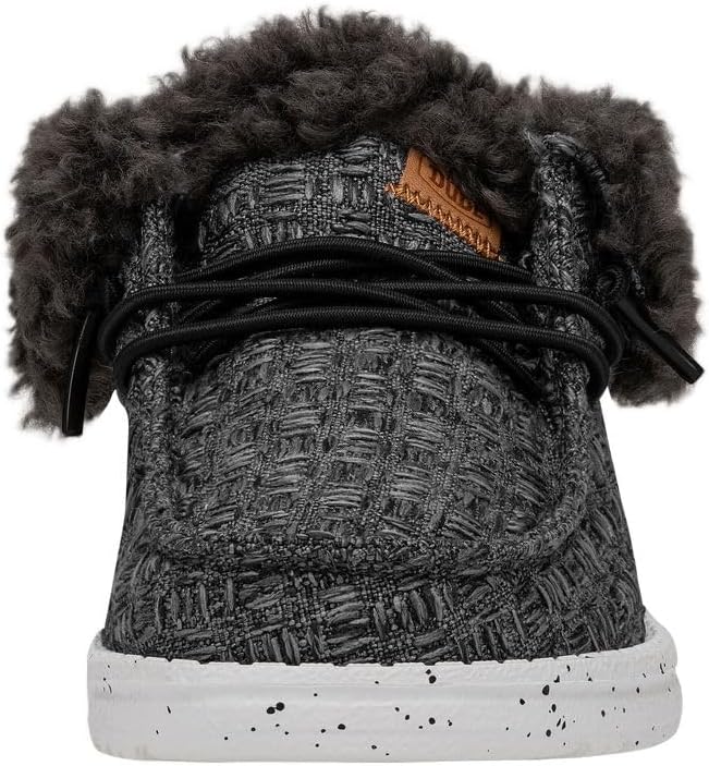 Hey Dude Wendy Fold Youth Stitch Cozy Black Size 6 | Girl's Loafers | Girl's Slip On Shoes | Comfortable & Light Weight