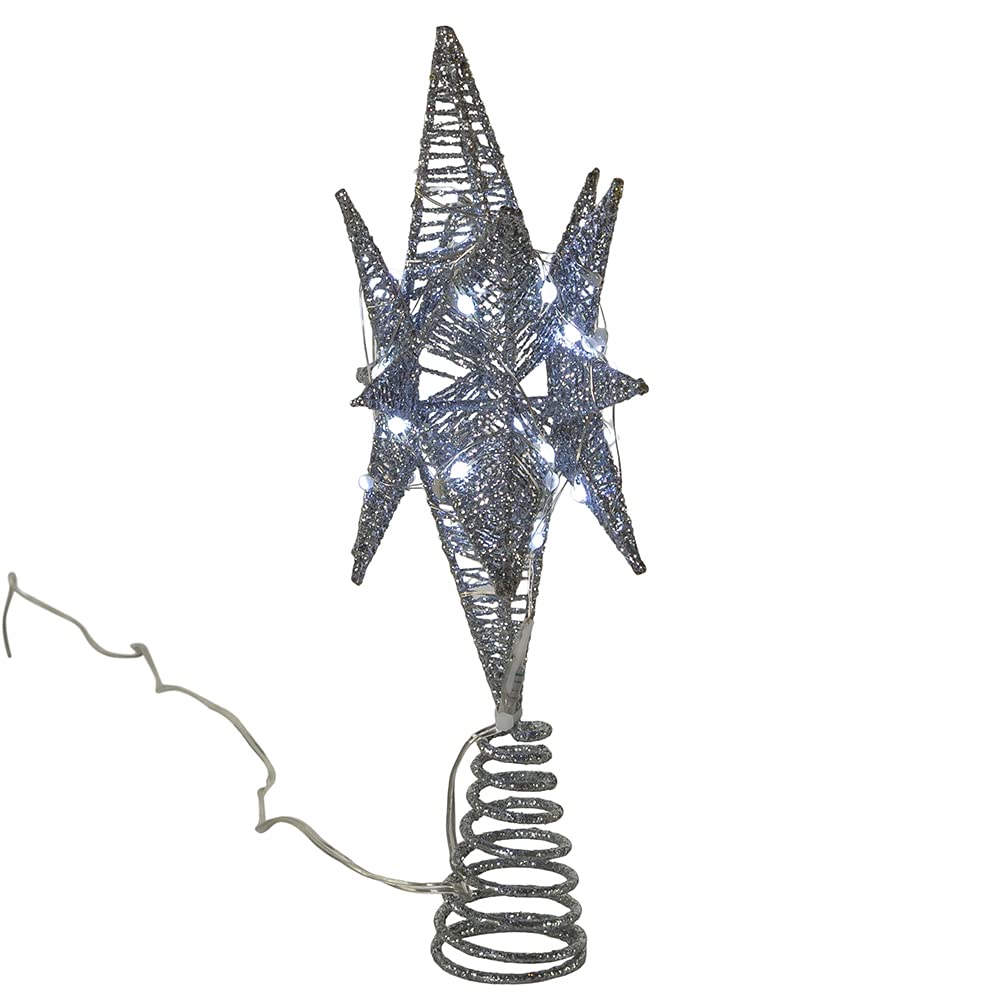 Kurt Adler 11-Inch Pre-Lit Twinkling LED 60-Light Silver Starburst Tree Topper